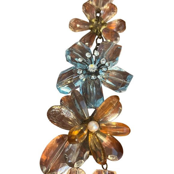 Vintage Clear & Blue Acrylic Beaded Necklace Flower Accents Estate Adj 28" - Picture 3 of 5